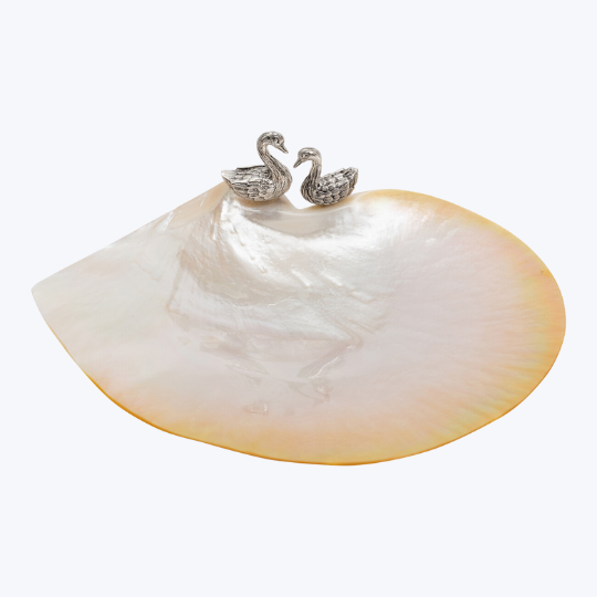 Mother of Pearl Canape Plate with Silver Swans