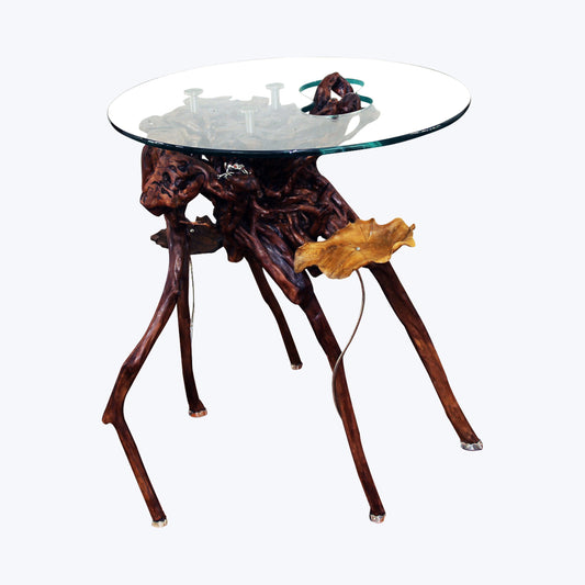 Wooden Table with Wooden Leaf and Frog