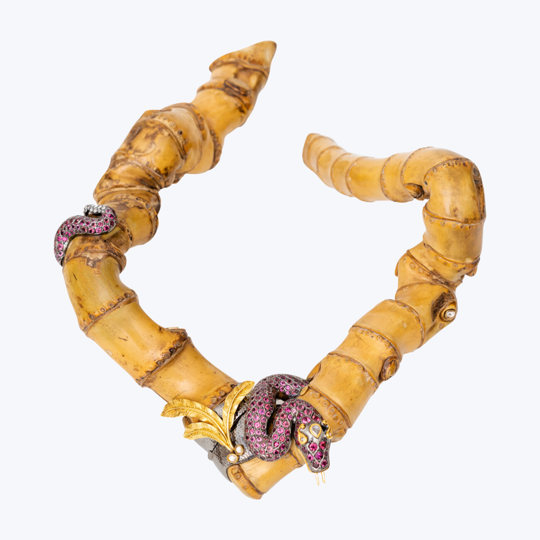 Bamboo Necklace w/ Snake, Pink Tourmaline