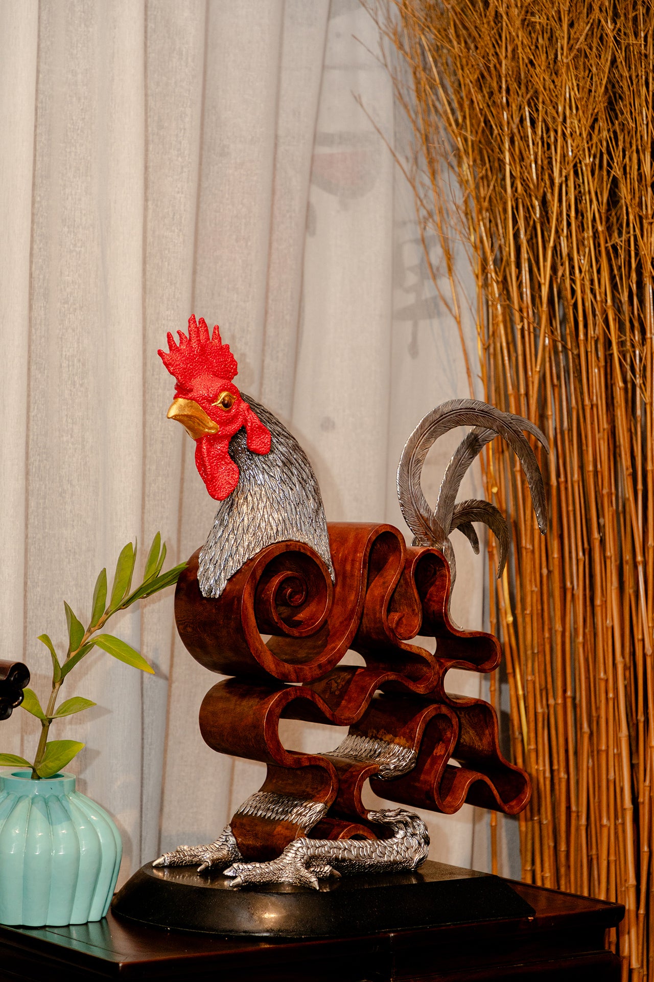 Red Comb Rooster Sculpture