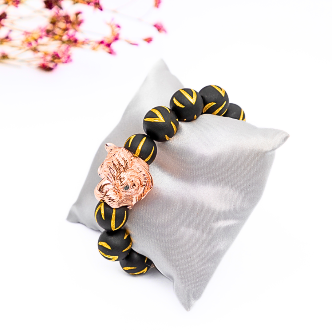 Tiger Bracelet with Gold Inlaid Beads #