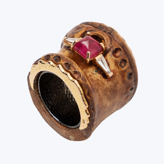 Bamboo Ring with Pink Tourmaline and Daimond