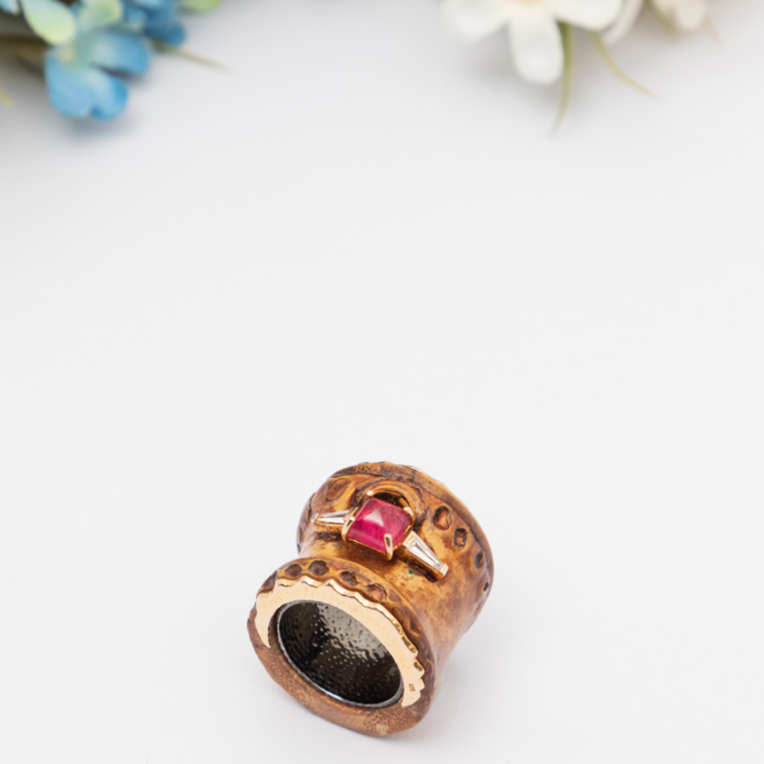 Bamboo Ring with Pink Tourmaline and Daimond