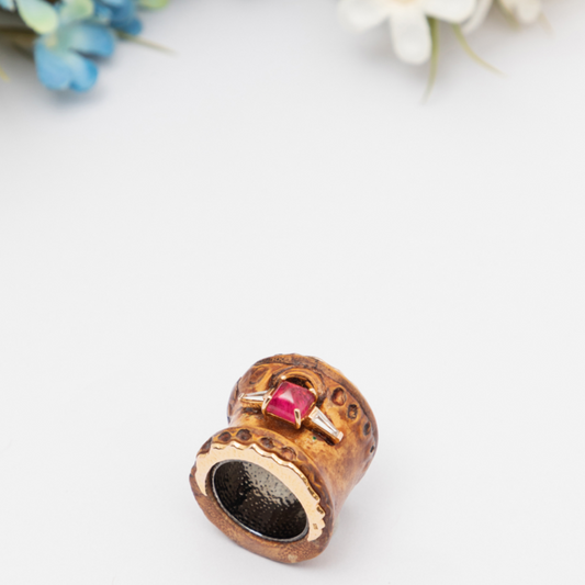 Bamboo Ring with Pink Tourmaline and Daimond