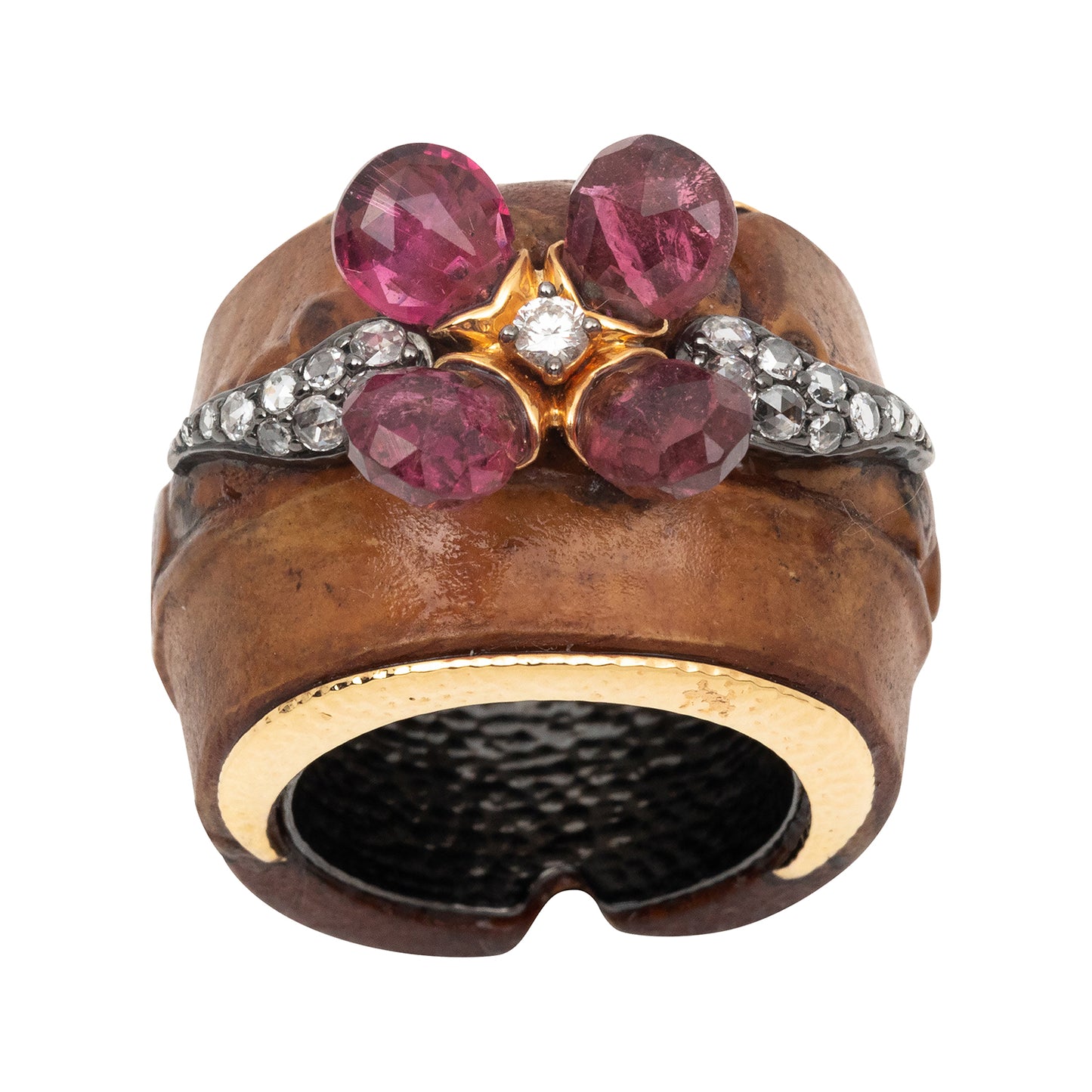 Floral Bamboo Ring with Pink Tourmaline and Diamond