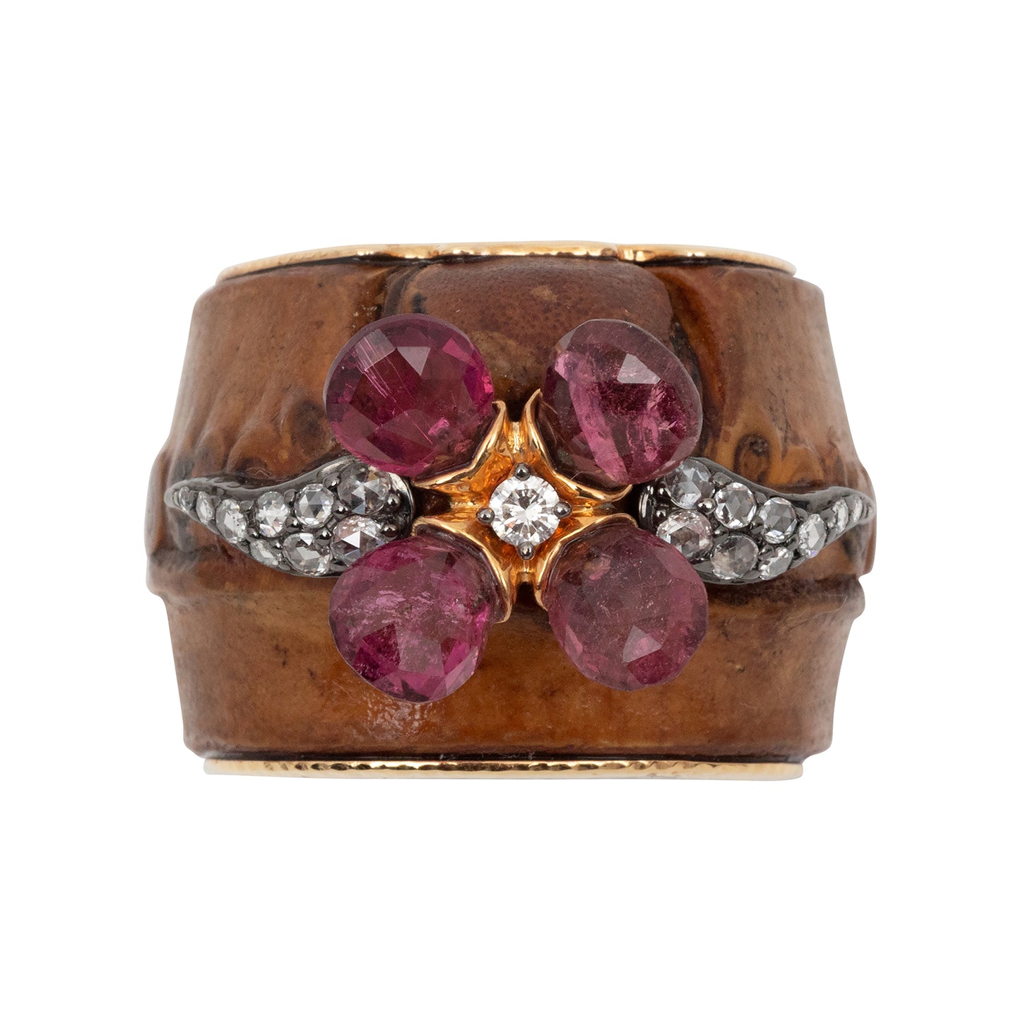 Floral Bamboo Ring with Pink Tourmaline and Diamond