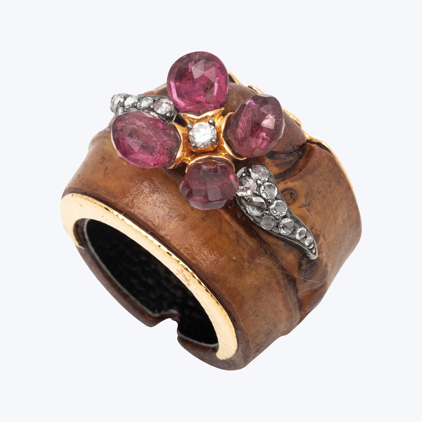 Floral Bamboo Ring with Pink Tourmaline and Diamond