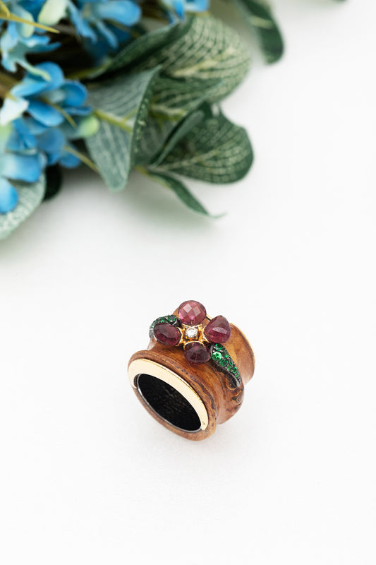 Floral Bamboo Ring with Pink Tourmaline and Diamond