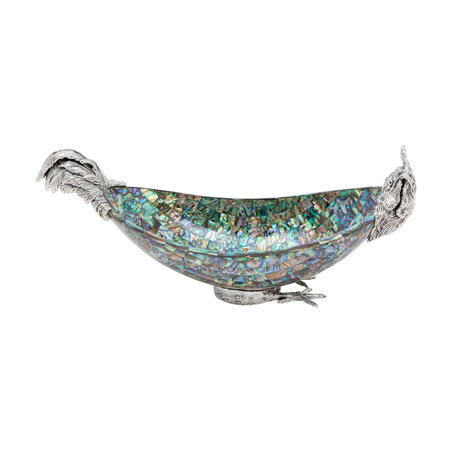 Abalone Shell Bowl with Silver Rooster