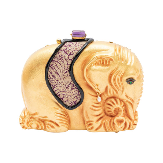 Golden Elephant Handbag with Amethyst, Tsavorite and Pearl