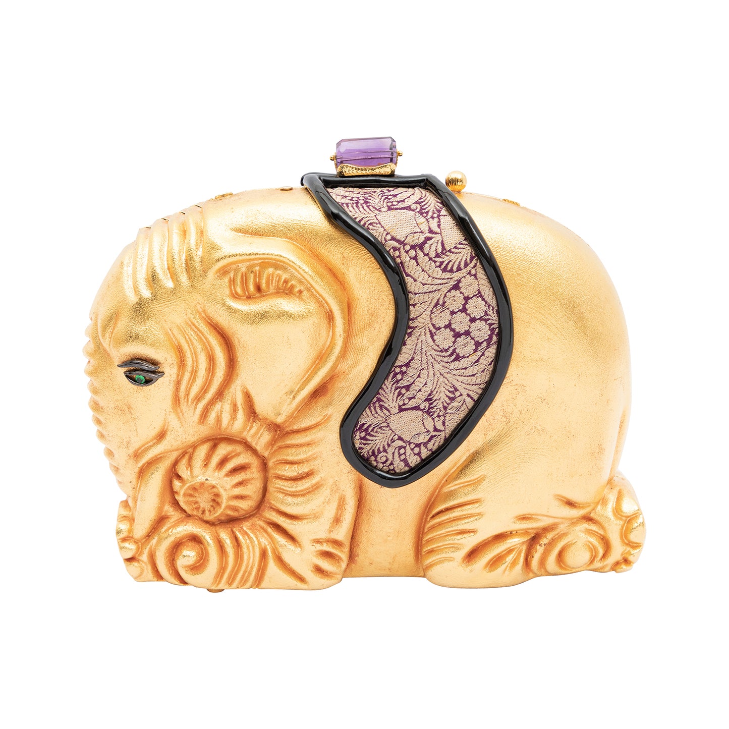 Golden Elephant Handbag with Amethyst, Tsavorite and Pearl