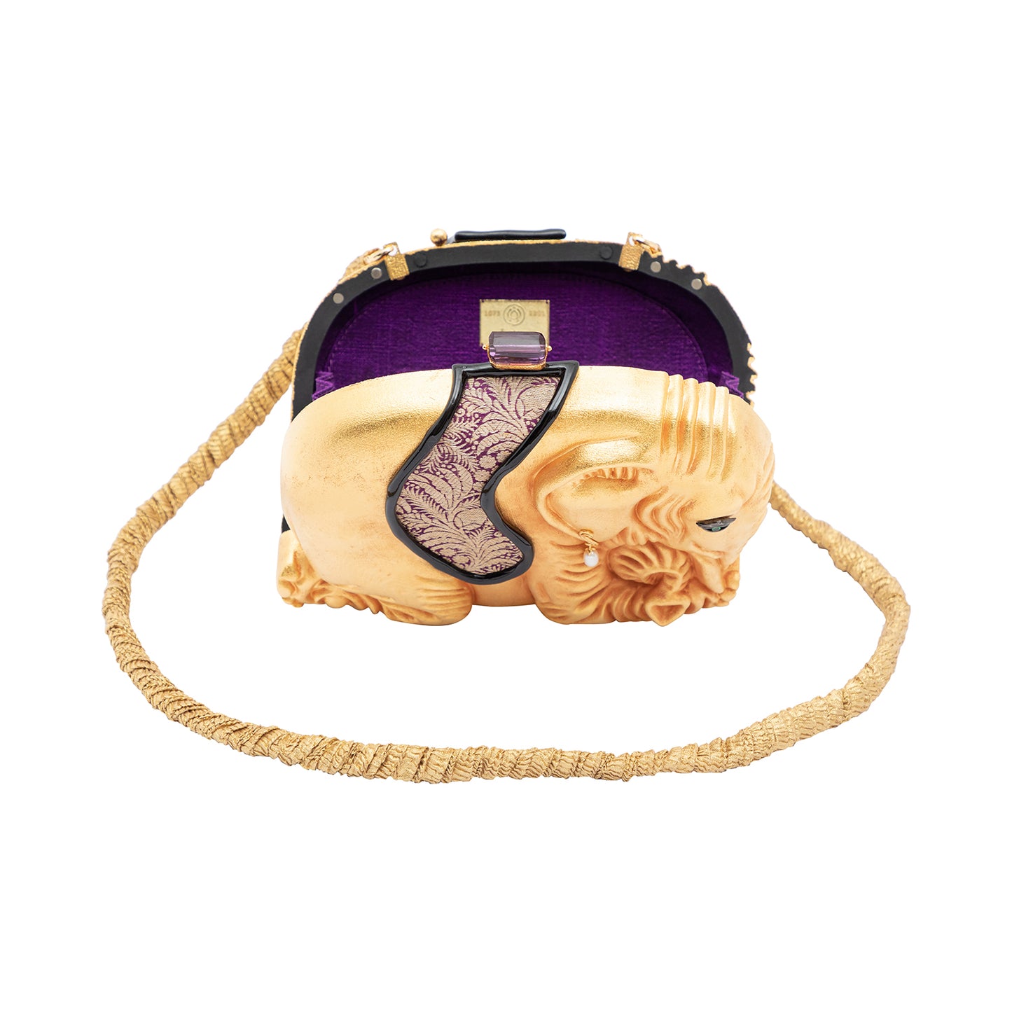 Golden Elephant Handbag with Amethyst, Tsavorite and Pearl