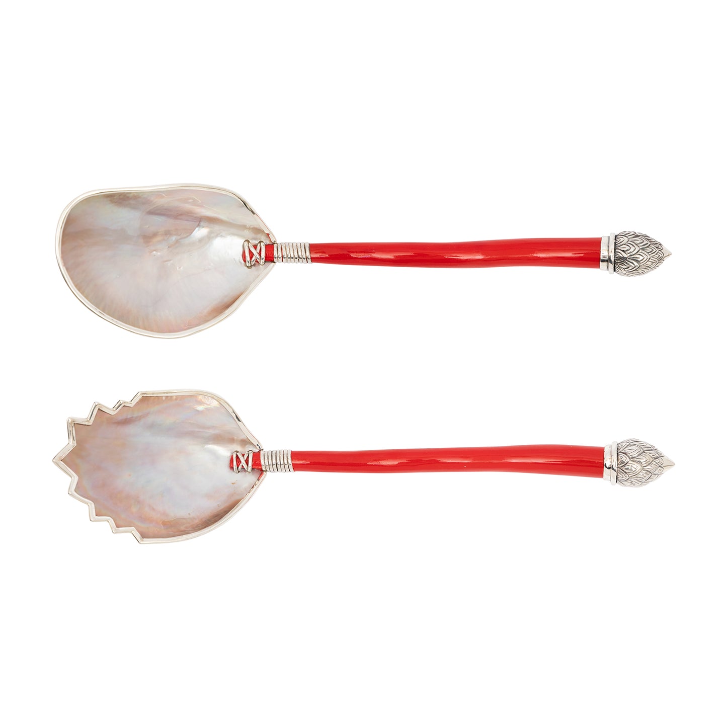 Brown Shell Salad Fork with Red Lacquer and Silver Lotus Flower