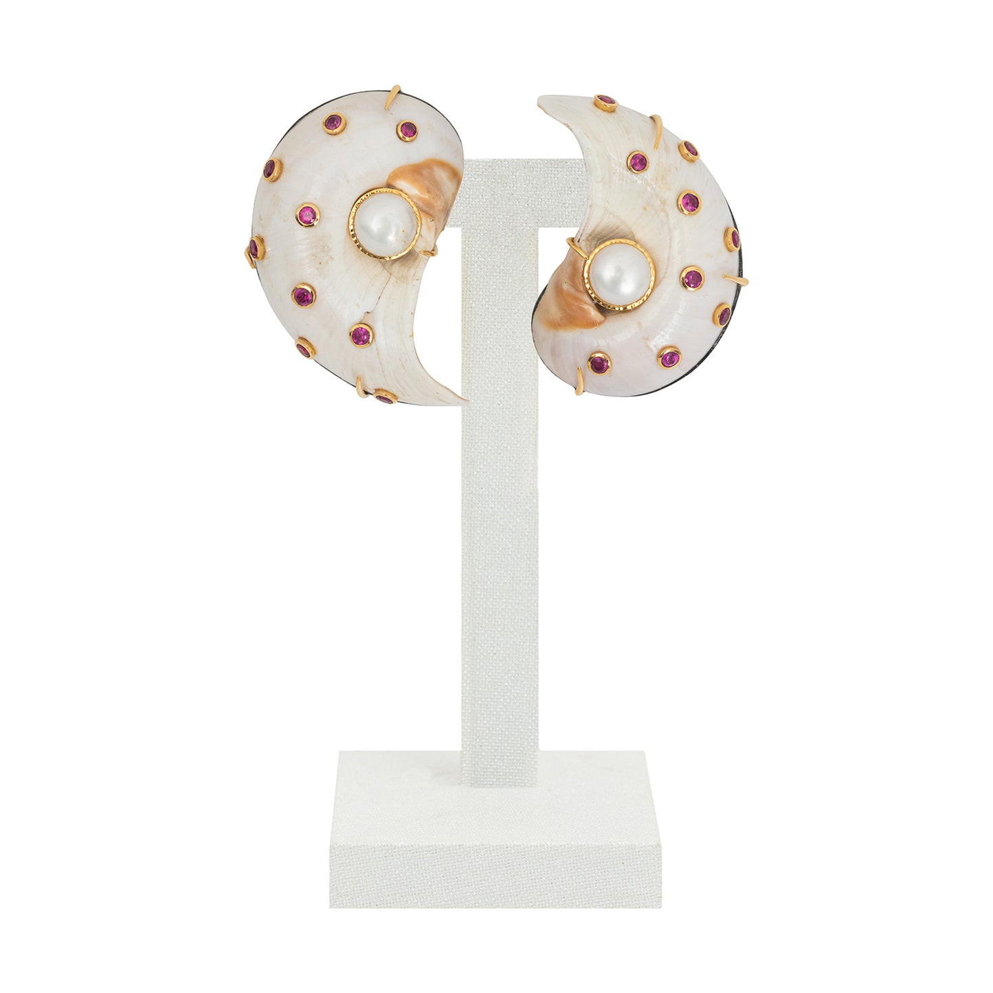 Shell Earrings with Ruby and Pearl