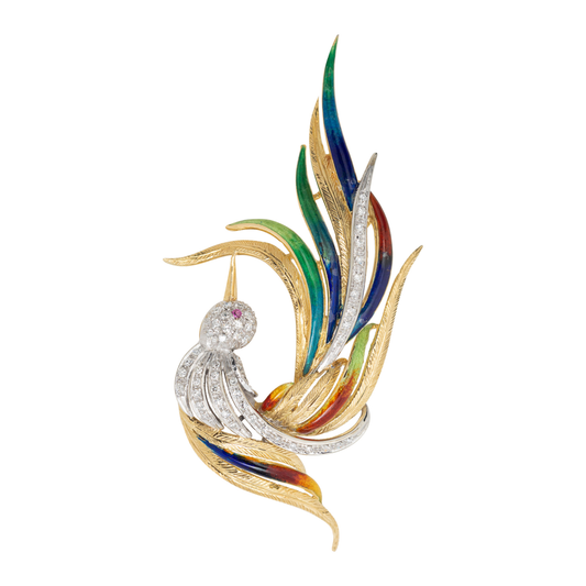 Vintage Diamond and Enamel Bird, Circa 1970s