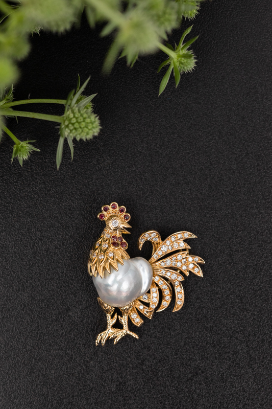 Vintage Jewellery Installation with Cockerel Brooch, Circa 1970s