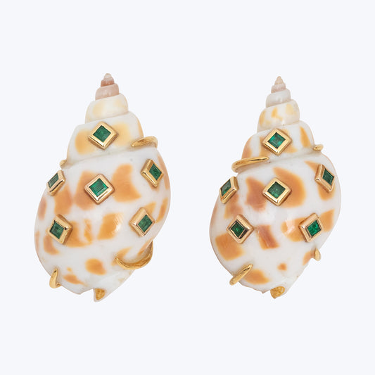 Shell Earrings with Zambian Emeralds