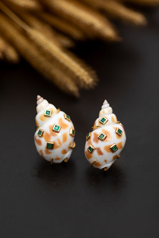 Shell Earrings with Zambian Emeralds