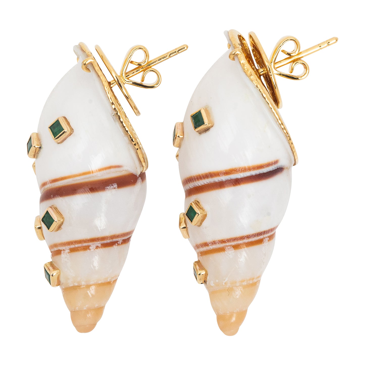 Shell Earrings with Emeralds