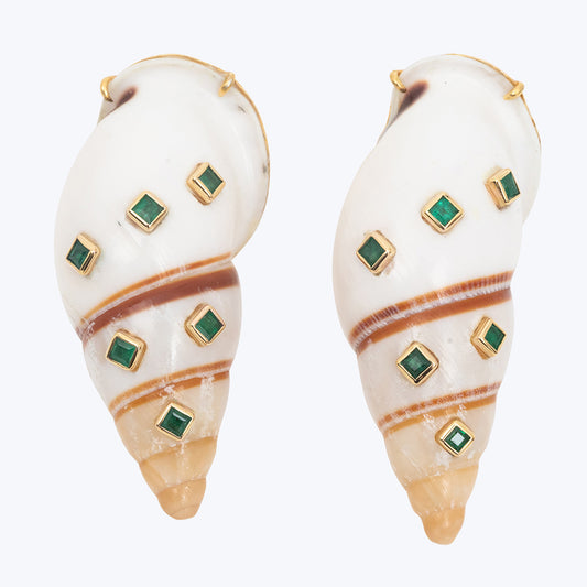 Shell Earrings with Emeralds