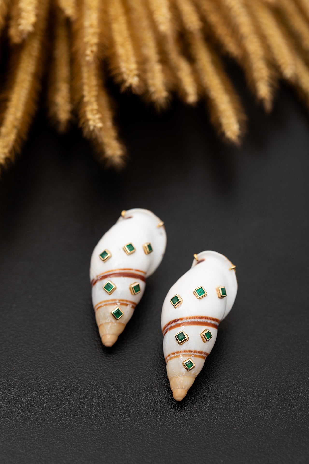 Shell Earrings with Emeralds