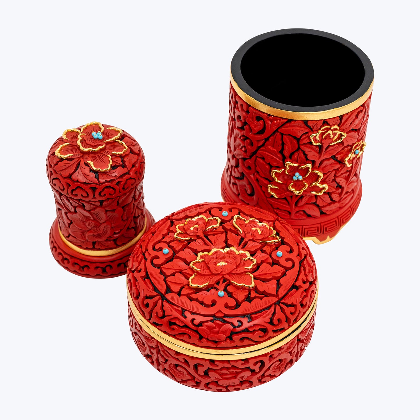 Red Lacquer Box with Blooming Flower Design (set of 3 pcs.)