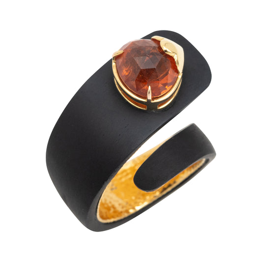 Black Wood Spiral Ring with Orange Mandarin