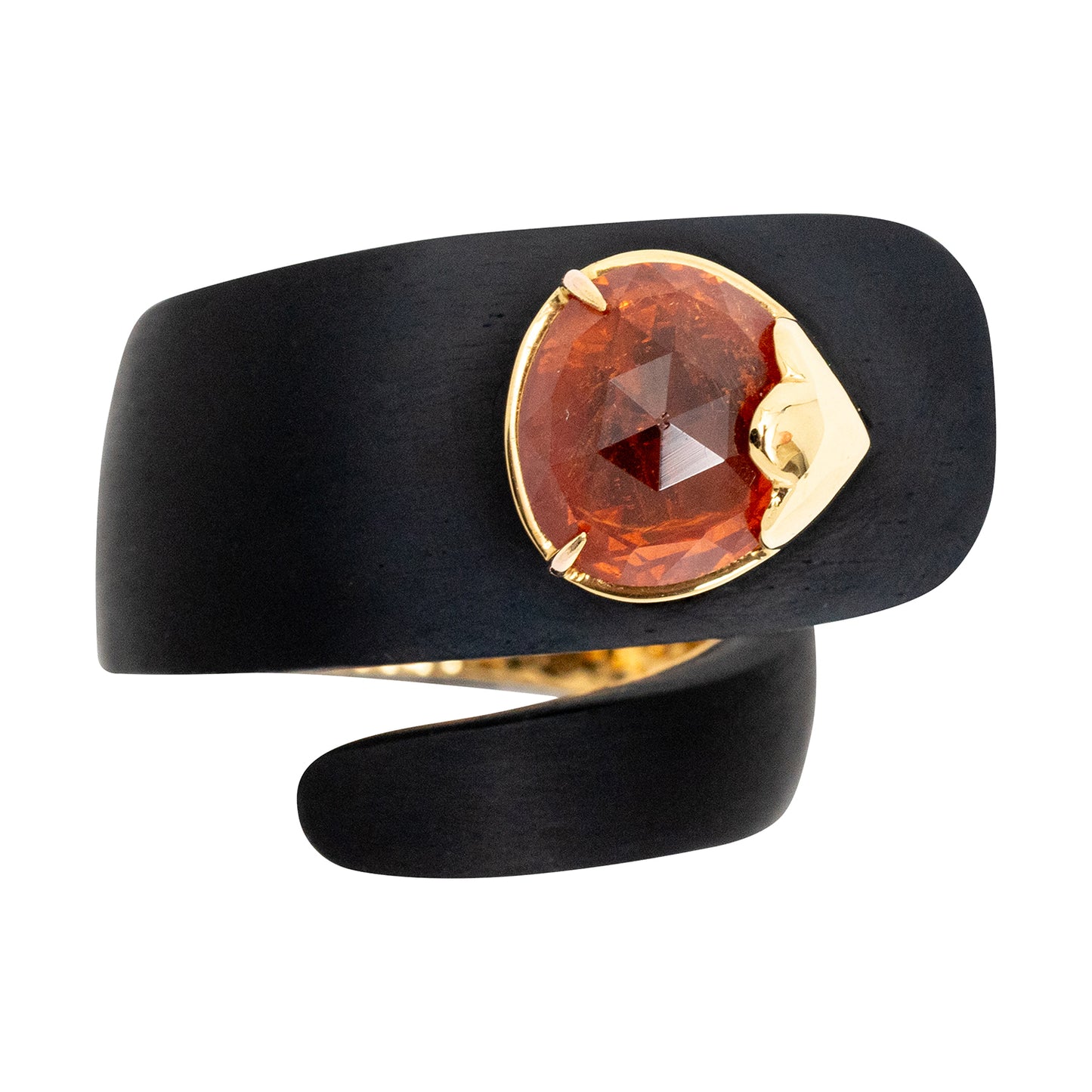 Black Wood Spiral Ring with Orange Mandarin