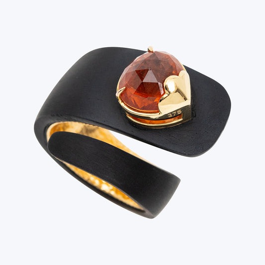 Black Wood Spiral Ring with Orange Mandarin