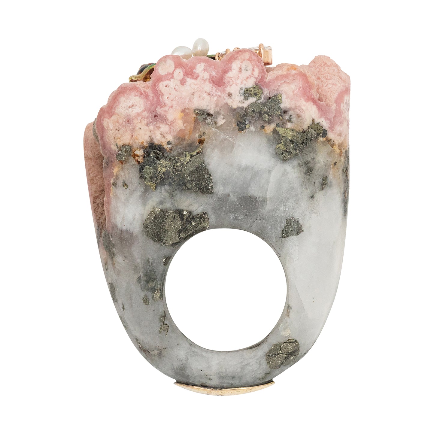 Rhodochrosite Ring with Ladybug on Leaf