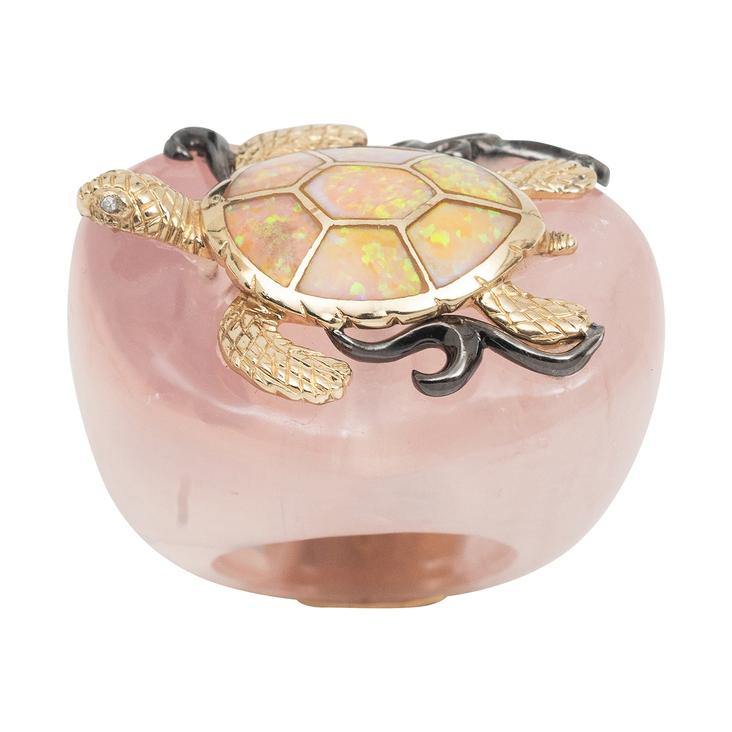 Rose Quartz Ring with Turtle and Opal