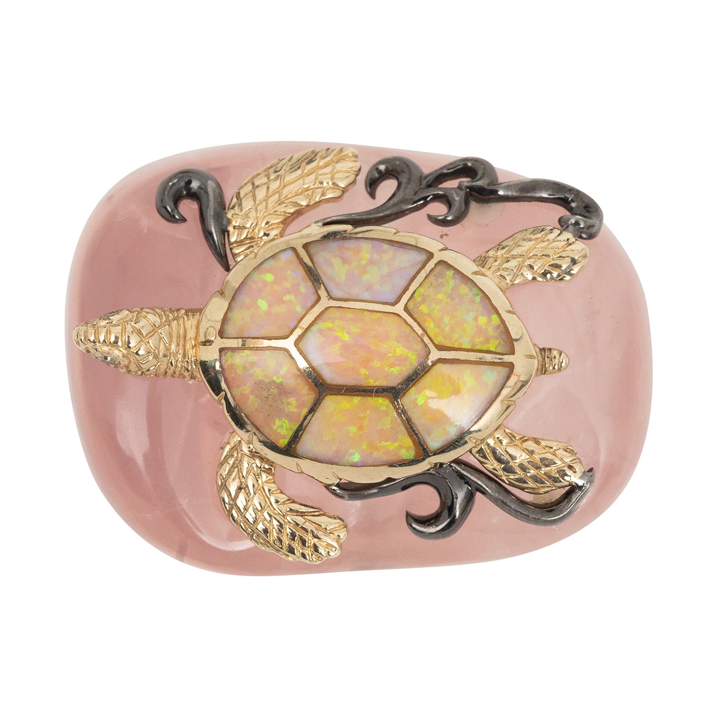 Rose Quartz Ring with Turtle and Opal