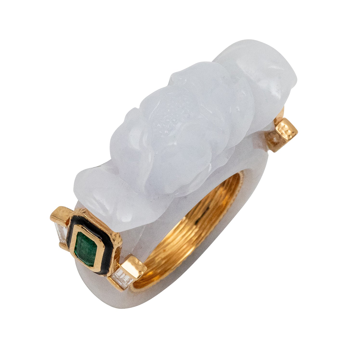 Carved Jade Jewel and Zambian Zenith Emerald Ring