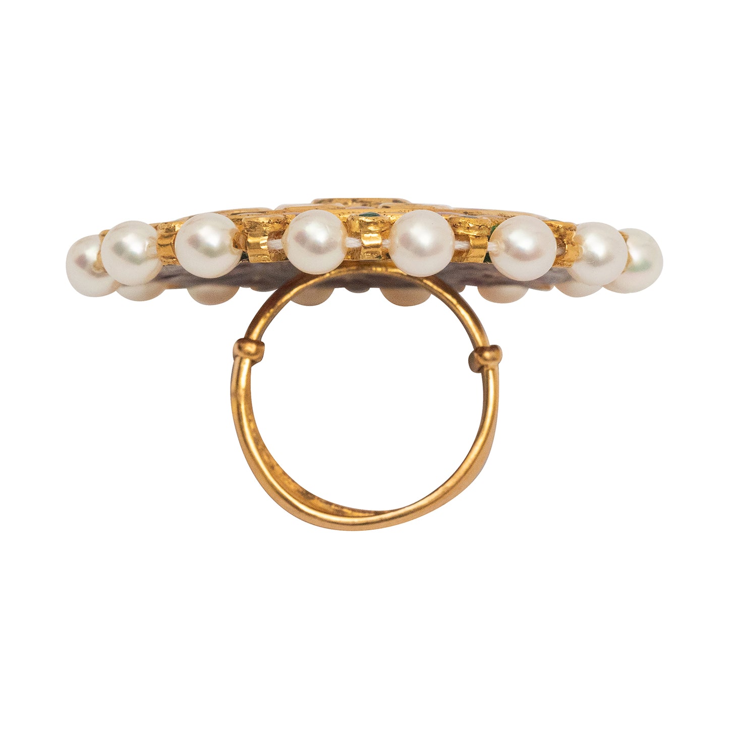 Aarsi ring with Rubies, Pearls & Diamond Polkis with Enamel in 18/22K Gold