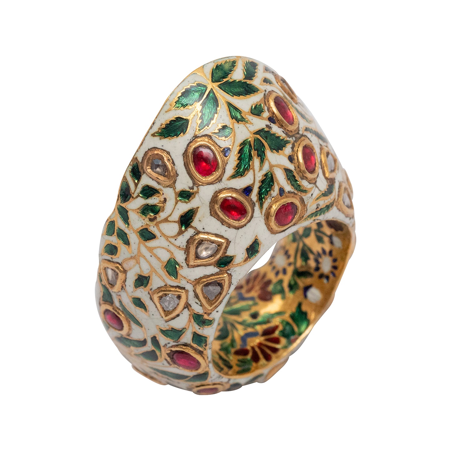 Old Archers ring with Rubies & Diamond Polkis with old Enamel in 22/24K Gold