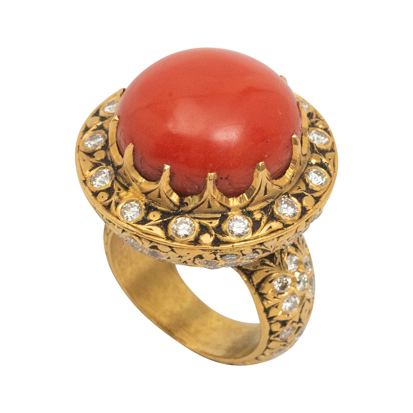 Old Red Stone ring with Diamonds in 14/18K Gold