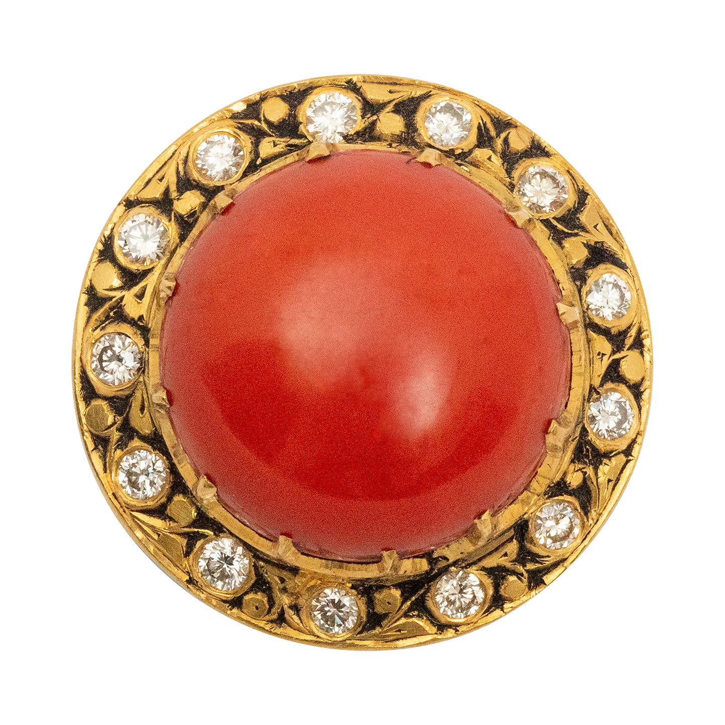 Old Red Stone ring with Diamonds in 14/18K Gold