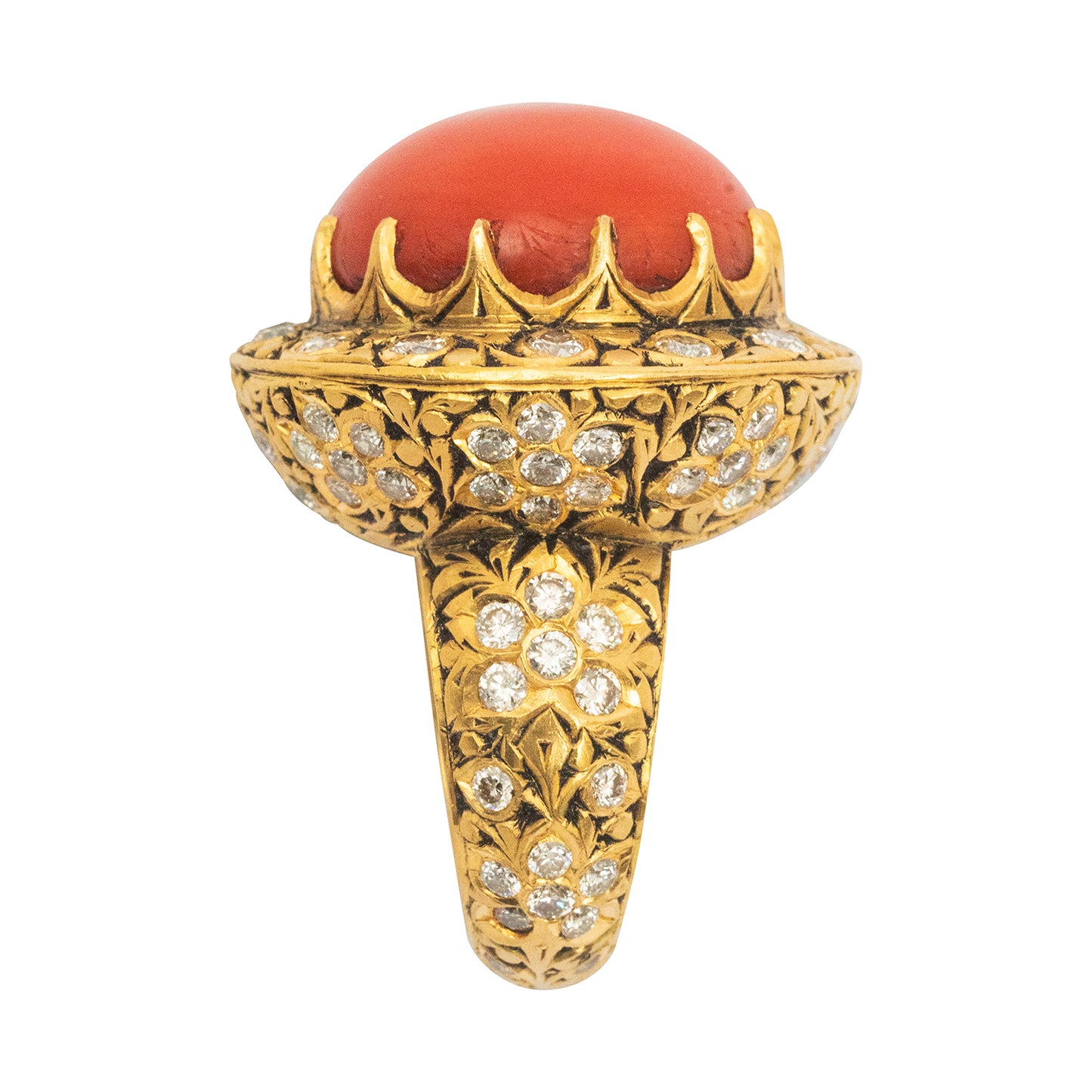 Old Red Stone ring with Diamonds in 14/18K Gold