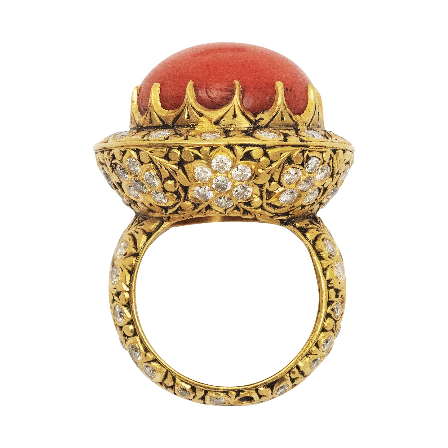 Old Red Stone ring with Diamonds in 14/18K Gold