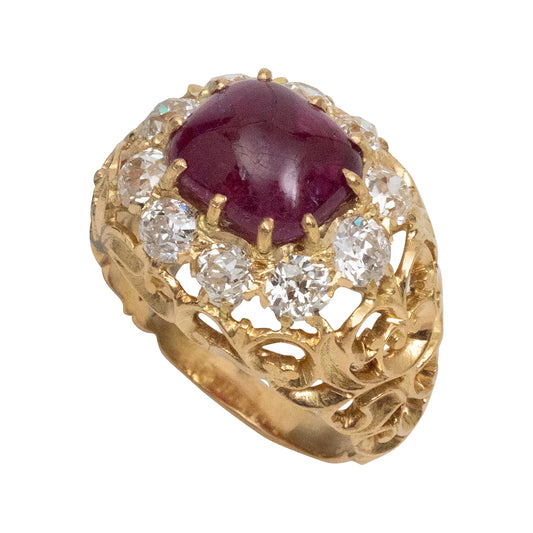 Timeless Legacy Golden Ring with Burmese Ruby and Golconda Diamonds, Circa 1950