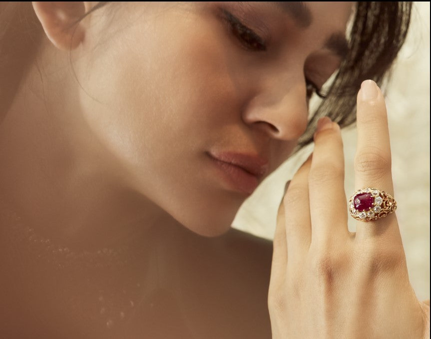 Timeless Legacy Golden Ring with Burmese Ruby and Golconda Diamonds, Circa 1950