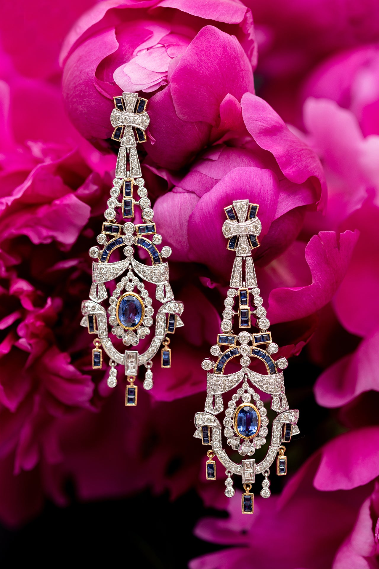 Ceylon Sapphire and Diamond Cascade Earrings