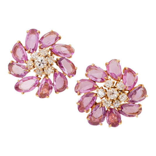 Blooming Golconda and Saphire Petalled Flower Earrings