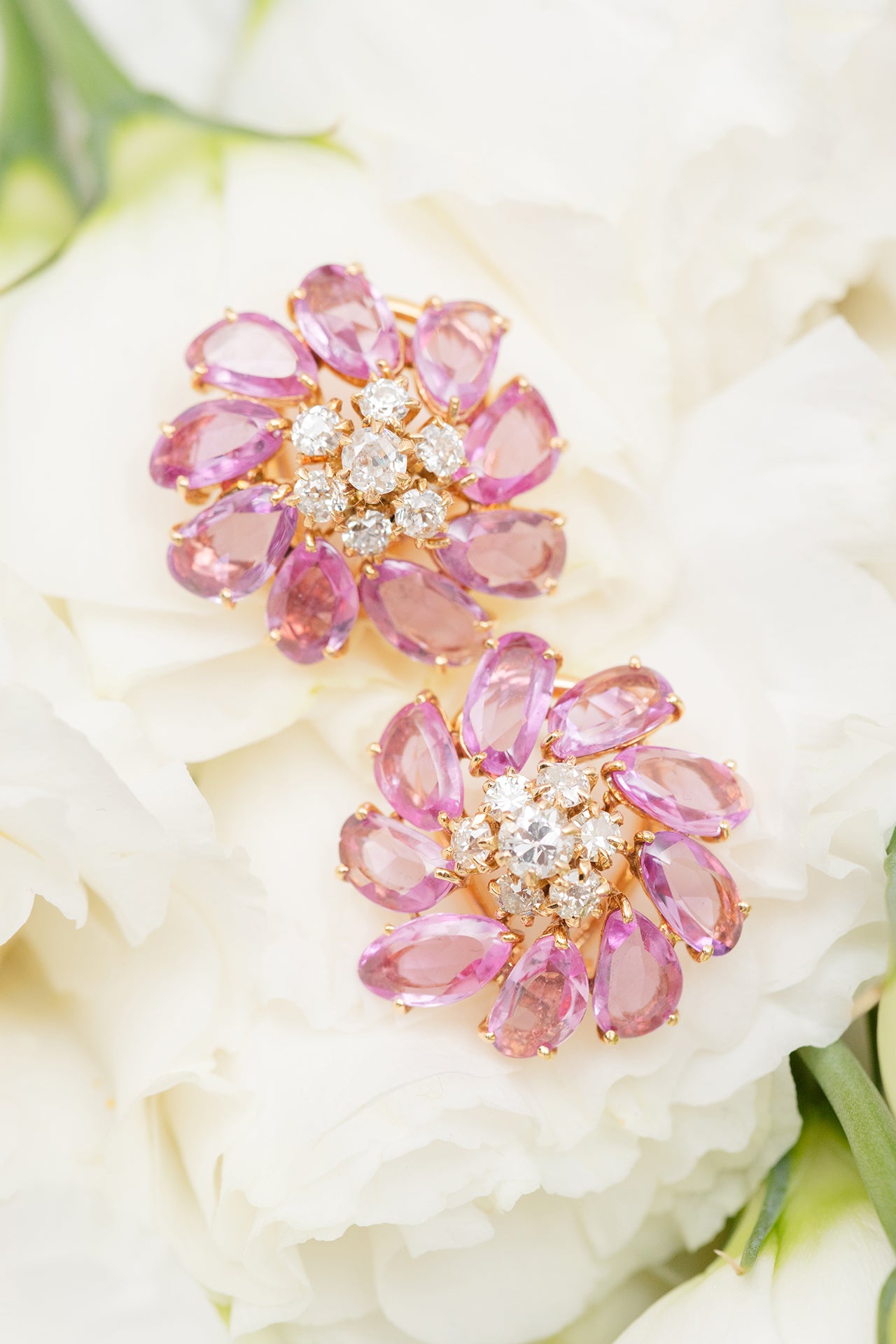 Blooming Golconda and Saphire Petalled Flower Earrings