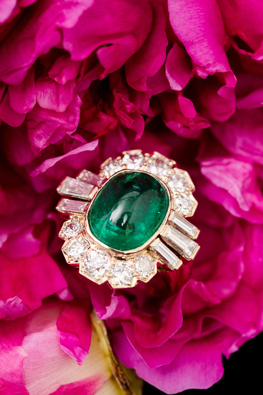 Zambian Emerald and Golconda Grace Vintage Ring, Circa 1980