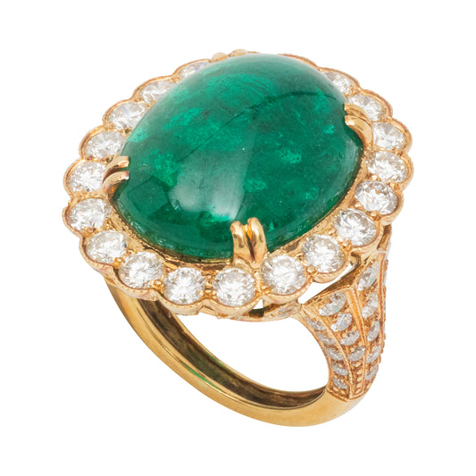 Diamond Halo Zambian Emerald Ring