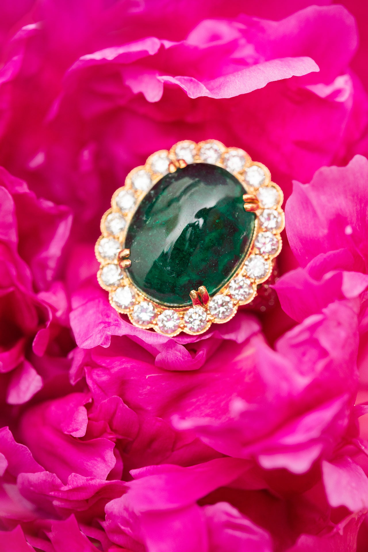 Diamond Halo Zambian Emerald Ring