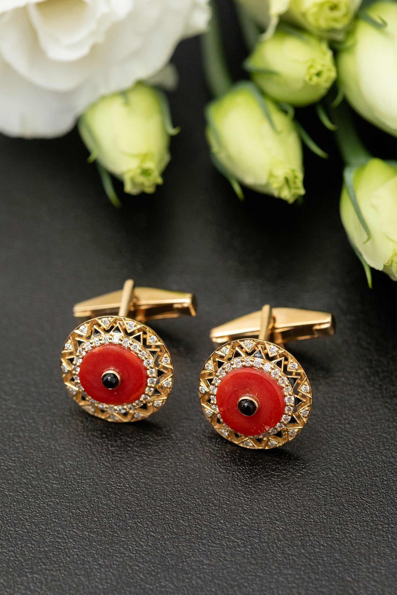 Red stone and Dark Enamel Cufflinks