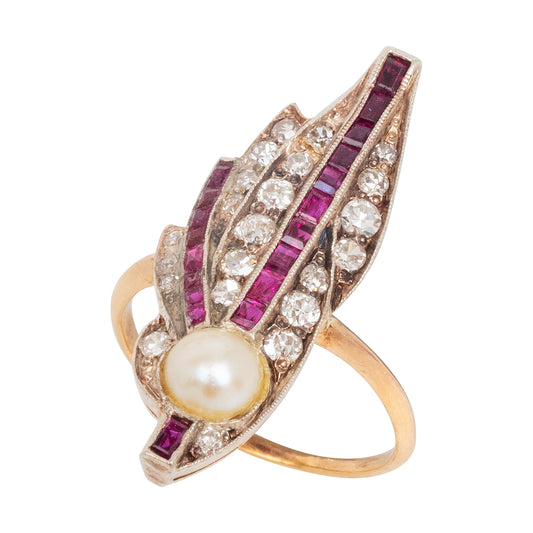 Burmese Ruby, Basra Pearl and Golconda Diamond Harmony Ring