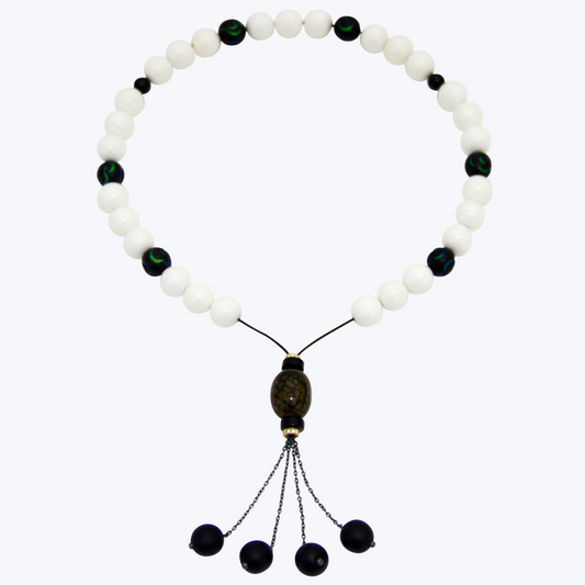 Tasbih with White Agate Scarab Inlaid Bead Bracelet